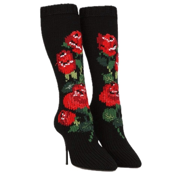 Dolce & Gabbana Shoes - DOLCE & GABBANA Floral-Intarsia Knitted Boots